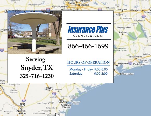 Insurance Plus Agencies of Texas (325)716-1230 is your Progressive Car Insurance Agent in Snyder, Texas.