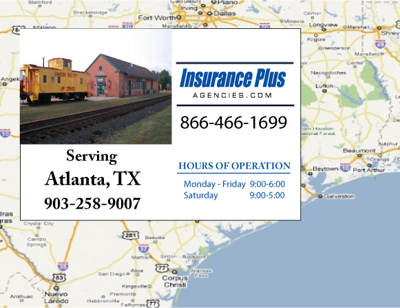 Insurance Plus Agencies (903) 258- 9007 is your local Progressive office in Atlanta, TX.