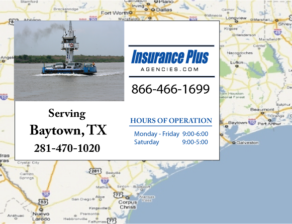 Las Agencias de Insurance Plus de Texas (281)470-1020 son su Agente de Aseguranza de Responsabilidad Civil para Daños a Terceros para Carros en Baytown, Texas.