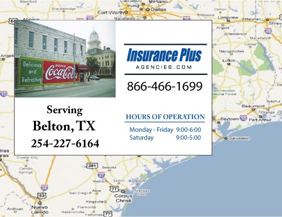 Insurance Plus Agencies of Texas (254)227-6164 is your Commercial Liability Insurance Agency serving Belton, Texas. Call our dedicated agents anytime for a Quote. We are here for you 24/7 to find the Texas Insurance that's right for you.