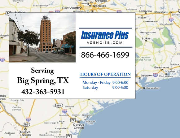 Insurance Plus Agencies of Texas (432)363-5931 is your Car Liability Insurance Agent in Big Spring, Texas.