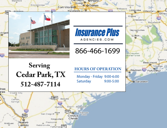 Insurance Plus Agencies of Texas (512)487-7114 is your Commercial Liability Insurance Agency serving Cedar Park, Texas. Call our dedicated agents anytime for a Quote. We are here for you 24/7 to find the Texas Insurance that's right for you.
