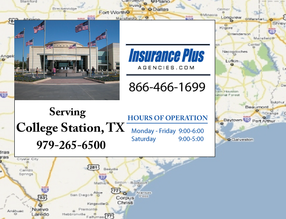 Las Agencias de Insurance Plus de Texas (979)265-6500 son su Agente de Aseguranza de Responsabilidad Civil para Daños a Terceros para Carros en College Station, Texas.