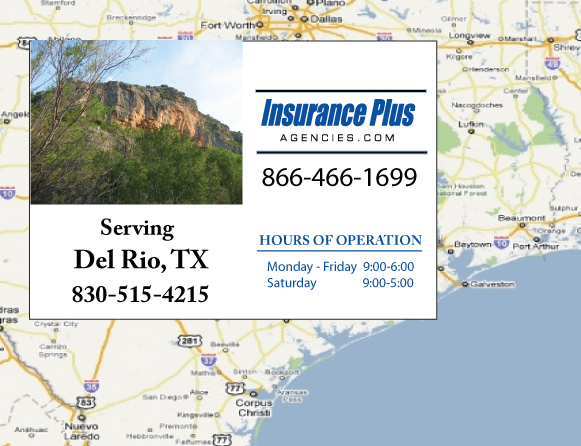 Las Agencias de Insurance Plus de Texas (325)716-1230 son su Agente de Aseguranza de Responsabilidad Civil para Daños a Terceros para Carros en Del Rio, Texas