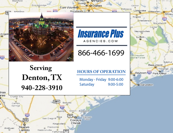 Las Agencias de Insurance Plus de Texas (940)228-3910 son su Agente de Aseguranza de Responsabilidad Civil para Daños a Terceros para Carros en Denton, Texas.