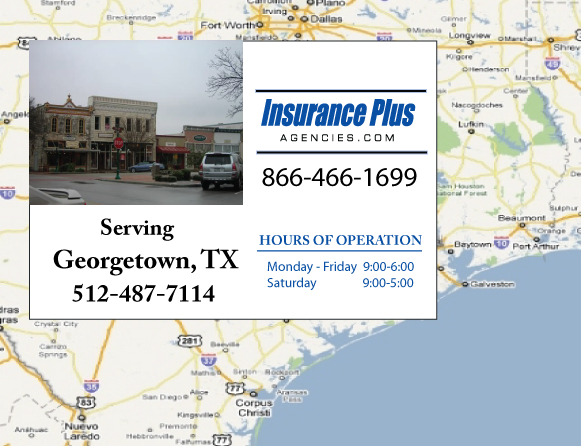Insurance Plus Agencies of Texas (512)487-7114 is your Commercial Liability Insurance Agency serving Georgetown, Texas. Call our dedicated agents anytime for a Quote. We are here for you 24/7 to find the Texas Insurance that's right for you.