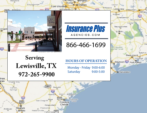Las Agencias de Insurance Plus de Texas (972)265-9900 son su Agente de Aseguranza de Responsabilidad Civil para Daños a Terceros para Carros en Lewisville, Texas.