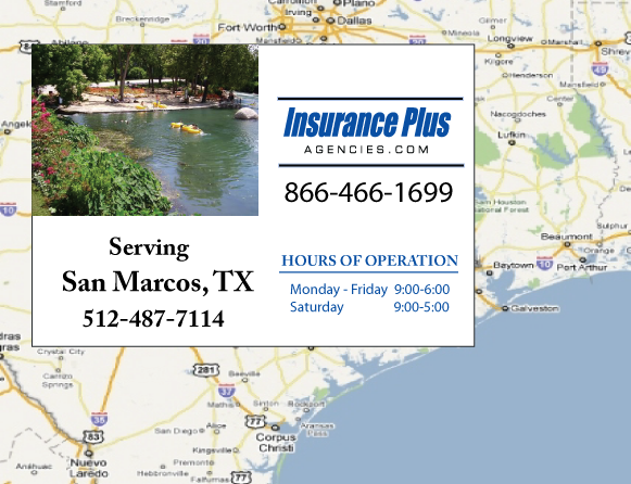 Las Agencias de Insurance Plus de Texas (512)487-7114 son su Agente de Aseguranza de Responsabilidad Civil para Daños a Terceros para Carros en San Marcos, Texas.