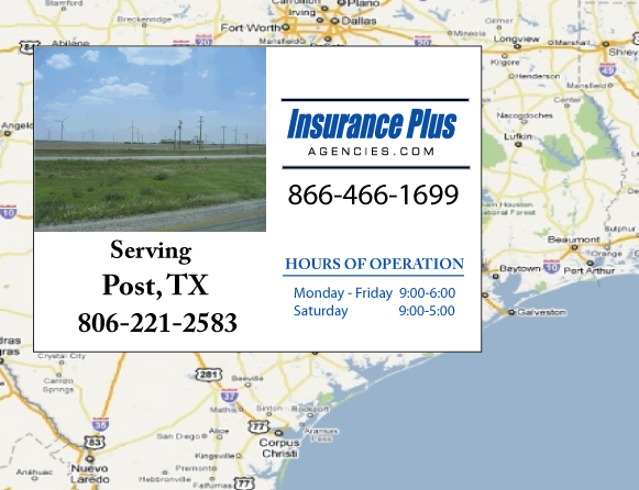 Insurance Plus Agencies of Texas (806)221-2583 is your Car Liability Insurance Agent in Post, Texas.