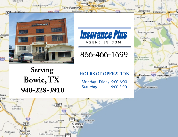 Insurance Plus Agencies (940) 228- 3910 is your local Progressive office in Bowie, TX.