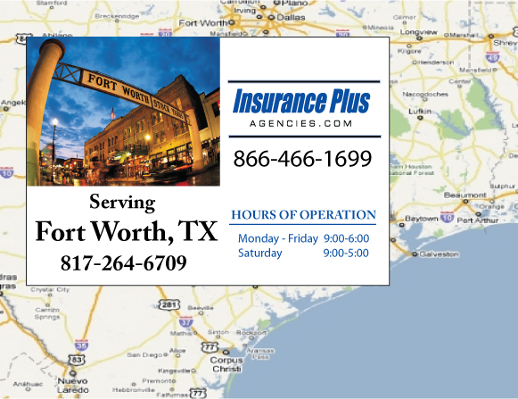 Las Agencias de Insurance Plus de Texas (817)264-6709 son su Agente de Aseguranza de Responsabilidad Civil para Daños a Terceros para Carros en Fort Worth, Texas.
