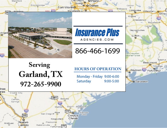 Las Agencias de Insurance Plus de Texas (972)265-9900 son su Agente de Aseguranza de Responsabilidad Civil para Daños a Terceros para Carros en Garland, Texas