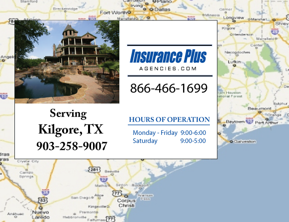 Insurance Plus Agencies of Texas (903)258-9007 is your Commercial Liability Insurance Agency serving Kilgore, Texas. Call our dedicated agents anytime for a Quote. We are here for you 24/7 to find the Texas Insurance that's right for you.