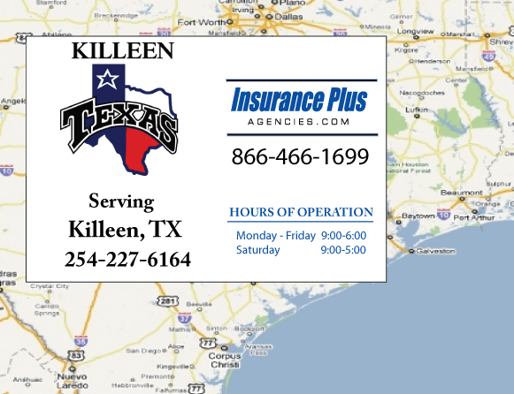 Las Agencias de Insurance Plus de Texas (254)227-6164 son su Agente de Aseguranza de Responsabilidad Civil para Daños a Terceros para Carros en Killen, Texas.