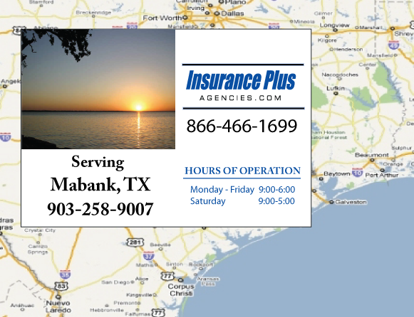 Insurance Plus Agencies of Texas (903)258-9007 is your Commercial Liability Insurance Agency serving Mabank, Texas. Call our dedicated agents anytime for a Quote. We are here for you 24/7 to find the Texas Insurance that's right for you.