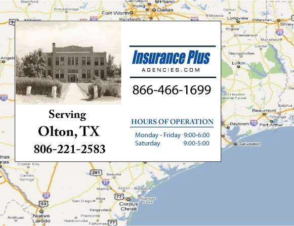 Insurance Plus Agencies of Texas (806)221-2583 is your Commercial Liability Insurance Agency serving Olton, Texas. Call our dedicated agents anytime for a Quote. We are here for you 24/7 to find the Texas Insurance that's right for you.